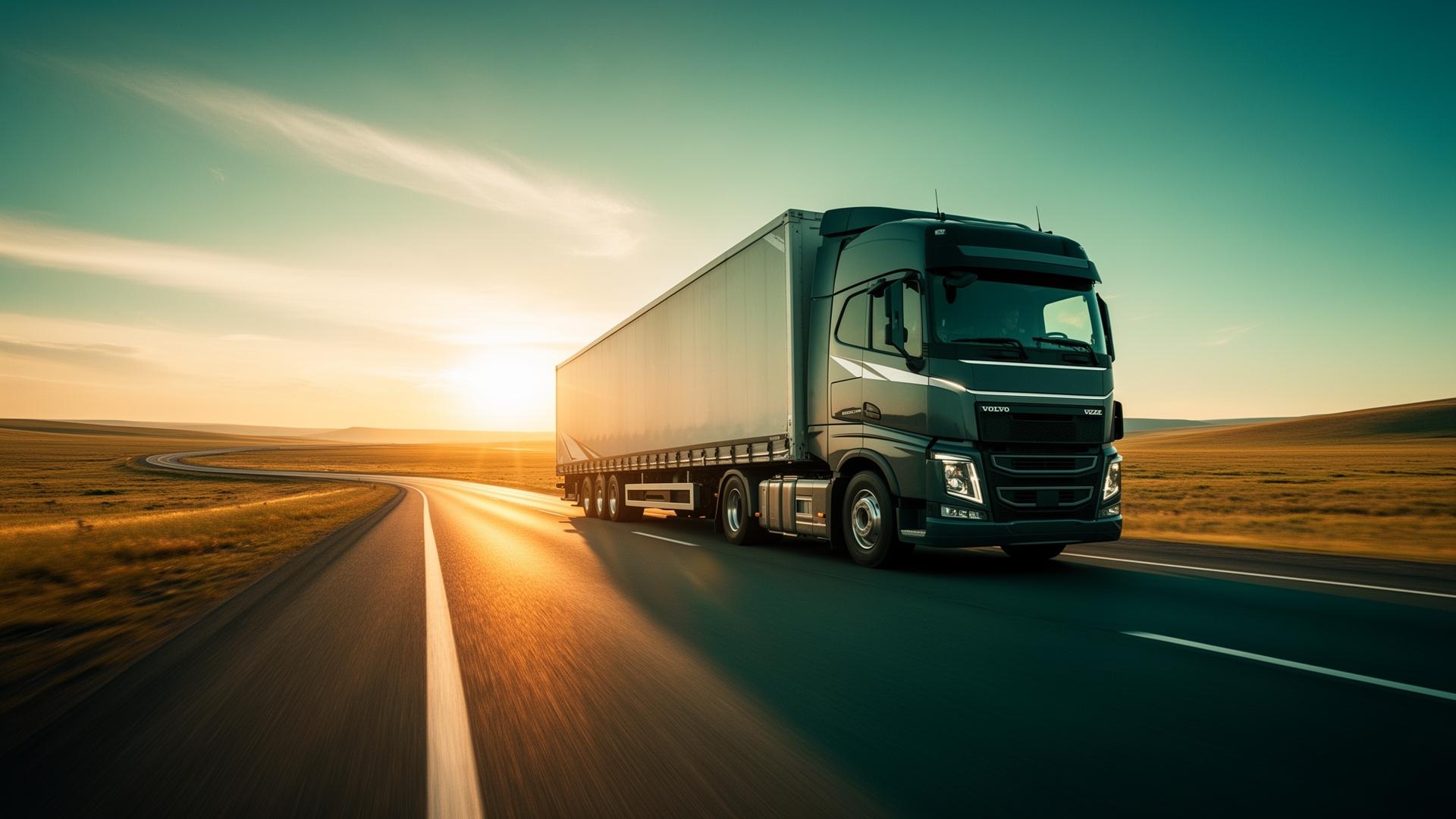 Freight truck on a Kazakh highway at golden hour