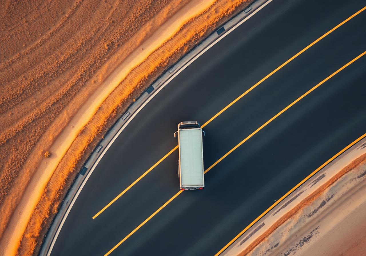 Aerial view of a truck on a highway